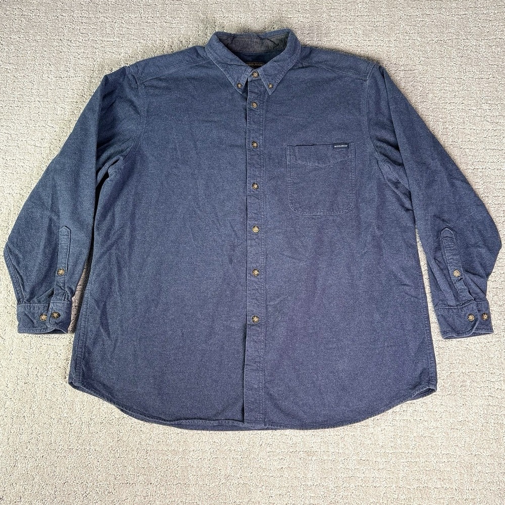 VTG 90s Men 2XL Woolrich Midnight Blue Heather Flannel Long Sleeve Button Down